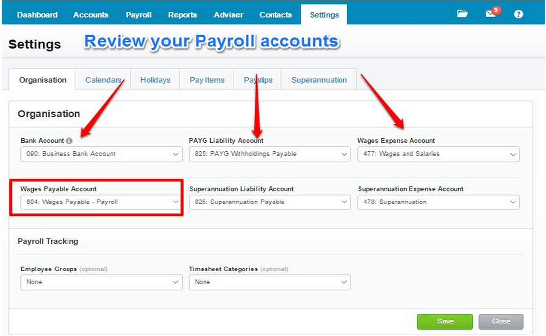 Review your Payroll accounts